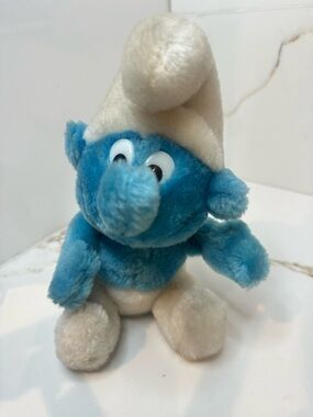 1980 Peyo Smurf Bean Bag Plush Wallace Berrie & Company Vintage 8in Plastic Eyes